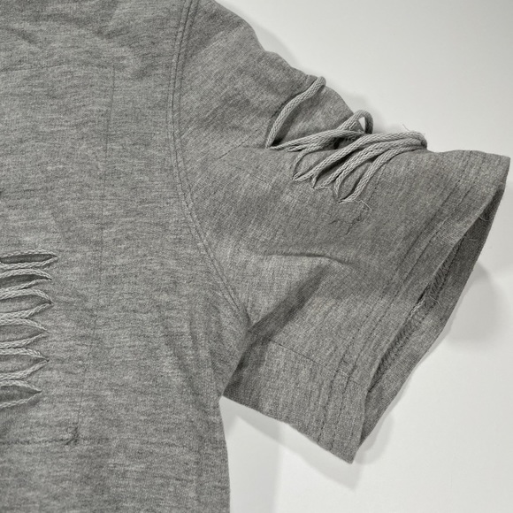 Carbon Longer Length Gray Distressed Short Sleeve Hoodie - Size Large - Picture 5 of 9